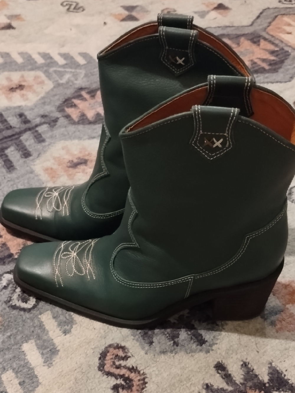 Free People Wandering Western Cowboy Boots Green Leather 7 Like New - Picture 7 of 12